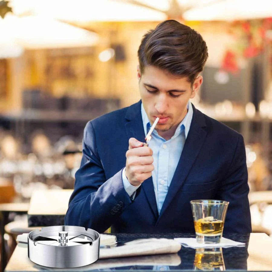 即納 灰皿 ふた付き 大容量 ステンレス素材 卓上 屋外用 回転式蓋 密閉 密閉 卓上 客室 オフィス スタイリッシュ コンパクト 滑りにくい 煙と