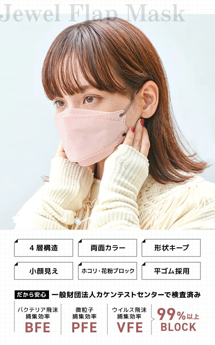 【100枚セット・ライラックアッシュ・子供向けサイズ・耳紐同色】立体マスク 3D マスク 4層構造 両面同色 5枚ずつ 個包装 くちばし 不織布 マスク 小顔 美 シルエット 使い捨て 血色 マスク カラー カラーマスク ジュエルフラップマスク Jewel Flap Mask 公式 WEIMALL 94-c 花粉症 花粉症対策 予防
