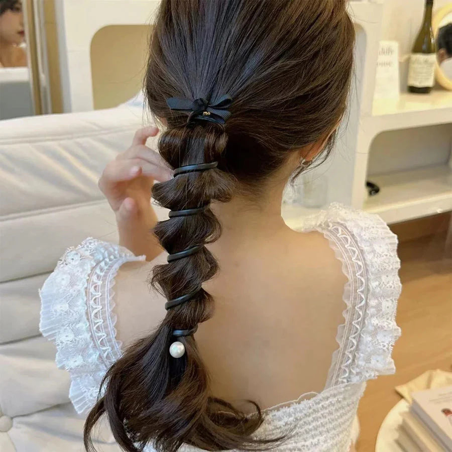(ブラウン)プリングヘアゴム くるくる ヘアアクセサリー ハート オシャレ 髪飾り ヘアゴム コイルポニー ワイヤーポニー まとめ髪