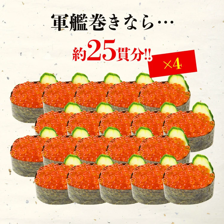 いくら 醤油漬け 250g×4パック 計1kg 粒は小さいけど味は抜群！ サーモン トラウト イクラ 丼 軍艦 手巻き寿司 ちらし寿司 送料無料 冷凍便 お取り寄せグルメ 食品 ギフト