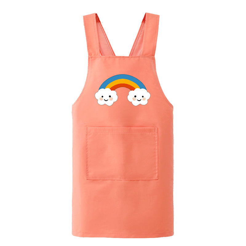 キッズエプロン コーラル Lサイズ バッククロスエプロン 紐レス 防水 子供用エプロン かわいい キャラクター付 110 120 130 140 幼稚園 小学生 料理 おしゃれ 調理実習 絵画 料理