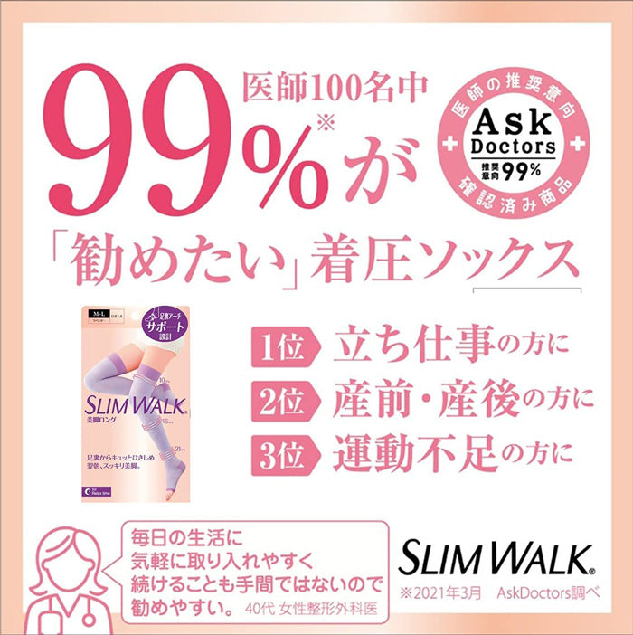 スリムウォーク認定販売店【ラベンダー（美脚ロング）（SMサイズ）】おやすみ用 ふんわりパイル網み 太もも丈 ソックス 着圧 美脚 ピップ