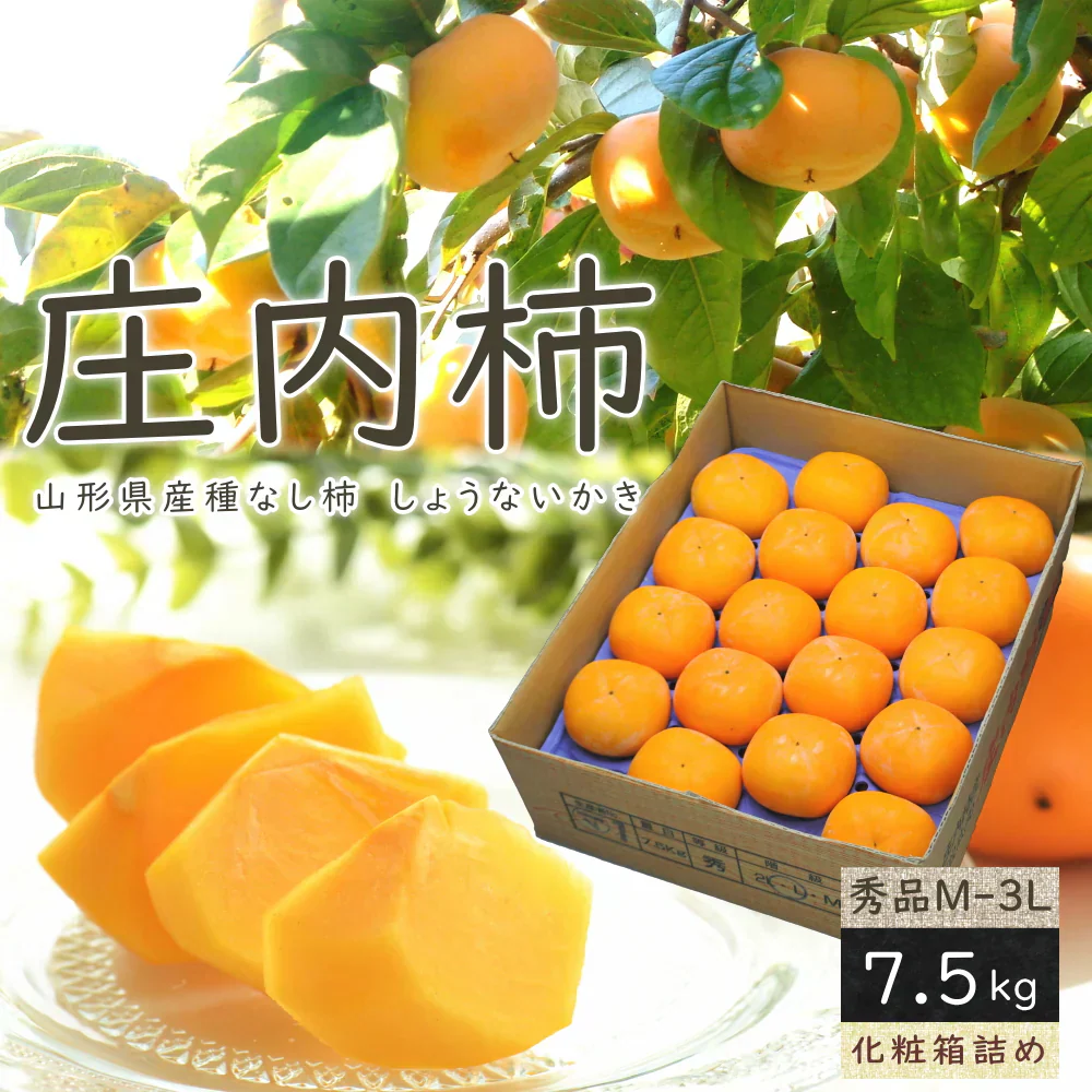 【11月上旬-下旬頃ご注文受付順次】庄内柿 7.5kg（M-3L玉 28-40玉前後）手付き化粧箱詰め 種なし柿 かき カキ 柿 贈答 ギフト
