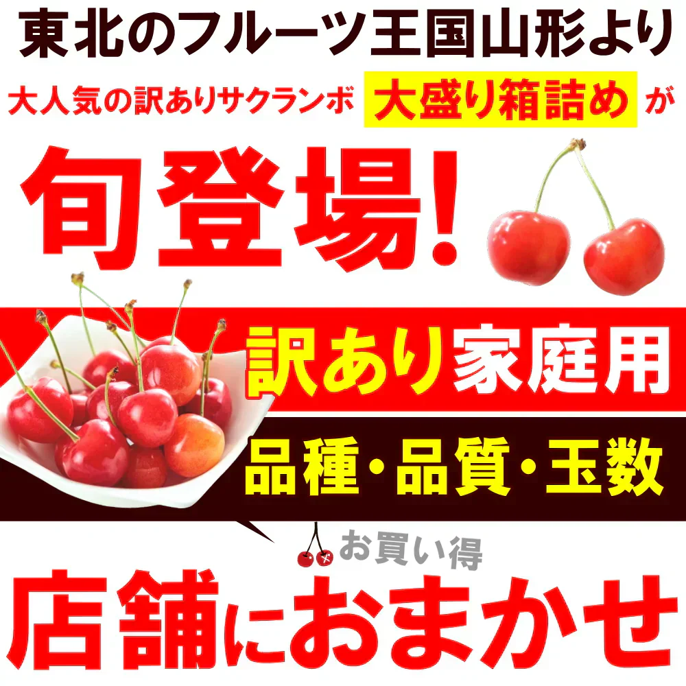 【6月中旬-7月中旬頃発送】山形産 訳あり さくらんぼ Mサイズ 約1kg バラ詰め