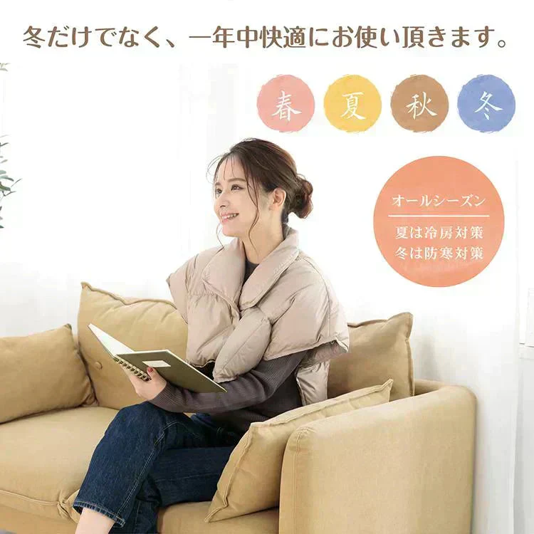 暖かい羽毛肩あて 「ブルー」 ひざ掛け ブランケット ダウンベスト 毛布 80%ダウン 軽い 暖かい 男女兼用 洗える 冷え対策 寝具 冬 ポンチョ 敬老の日 ギフト おしゃれ