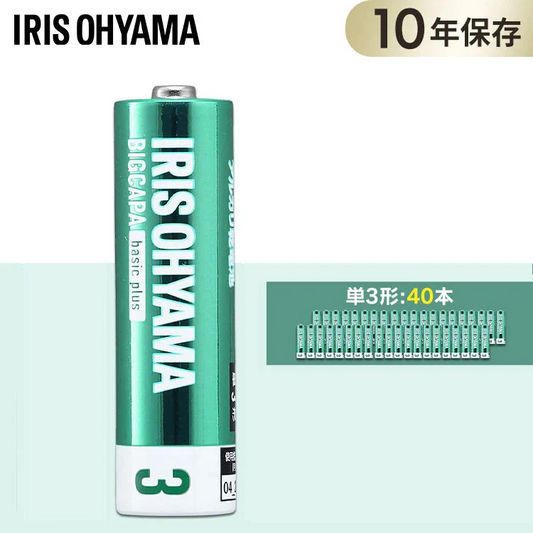 【単三電池40本】単3形アルカリ乾電池20本×2パック BIGCAPA basic plus LR6Bbp/20S 乾電池 アルカリ乾電池 アルカリ 単3 単3形 単三 単三形 電池 バッテリー 40本 セット まとめ買い ストック アイリスオーヤマ【メール便】