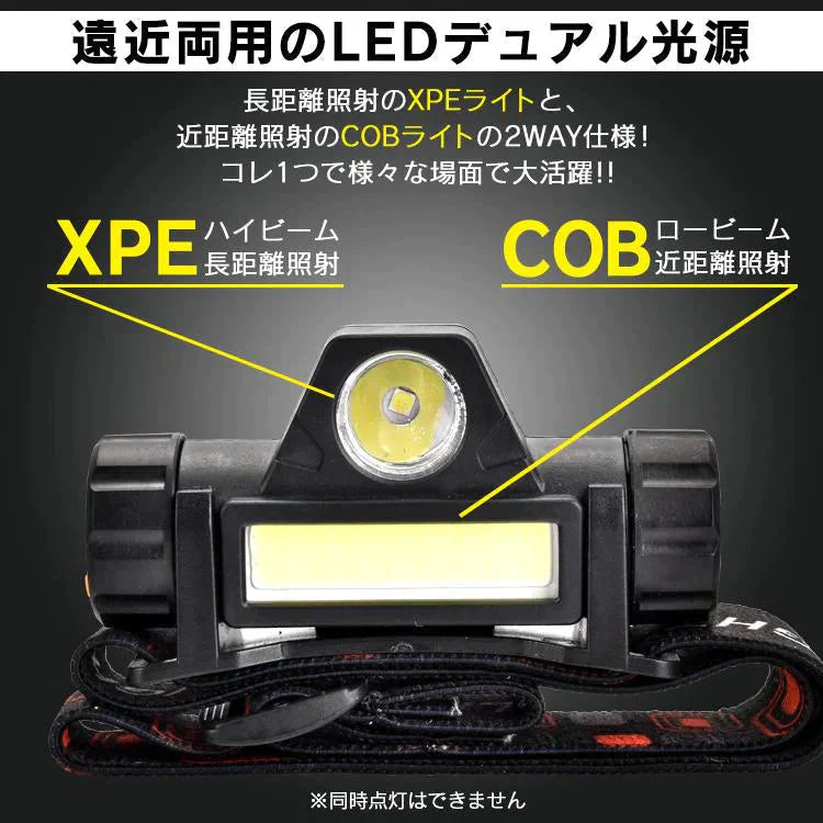 ヘッドライト 2個セット LED 軽量 USB 充電式 高輝度 ヘッドランプ IPX5 COB 防水 懐中電灯 照射 照明 釣り 登山 アウトドア キャンプ 作業灯 作業ライト 夜間 散歩 od578【防災グッズがお得】