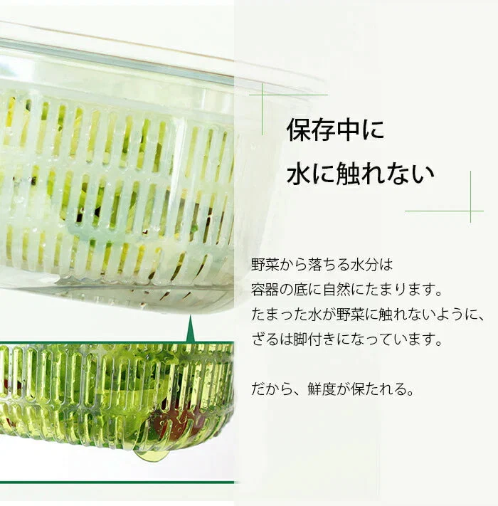 【グリーン レギュラー】ザル付き保存容器 ベジマジシリーズ あらう 野菜保存容器 冷蔵庫 水切り 洗う ザル ボウル セット 蓋付き おしゃれ