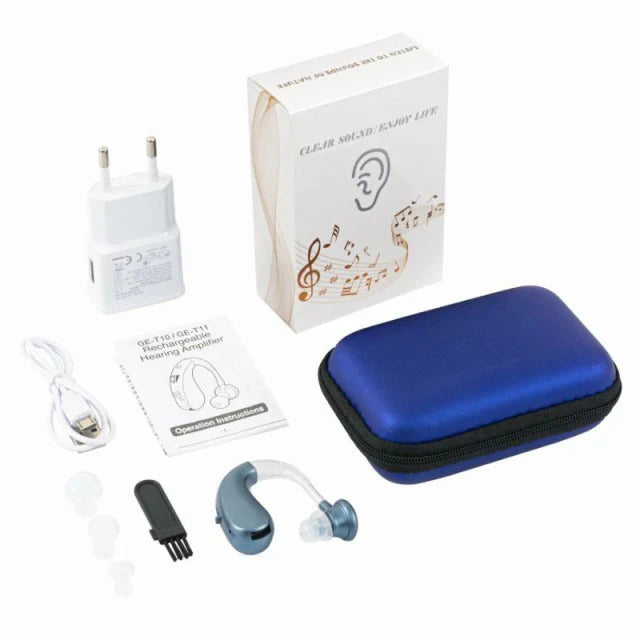 即納 補聴器 集音器 左右両用耳掛け式 充電式 軽量 2種類モード 音質切り替え機能を搭載 シリコーン 両親 高齢者用 敬老の日 日本語説明書付き w591A(ブルー)