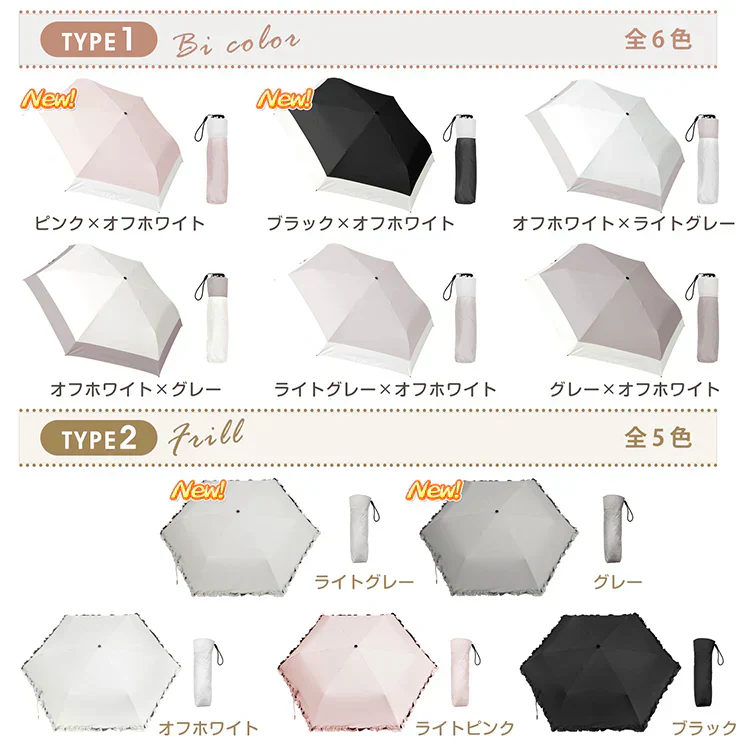◎5月下旬~6月上旬発送予定◎【オフホワイト×グレー】日傘 完全遮光 折りたたみ UVカット 軽量 6本骨 晴雨兼用 遮光100% 傘 かさ 折りたたみ傘