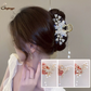 (B)ヘアクリップ  髪留め 髪飾り バレッタ フラワー 蝶ヘアアクセサリー オシャレ上品　パーティー飾り ゆらゆらチェーン付き