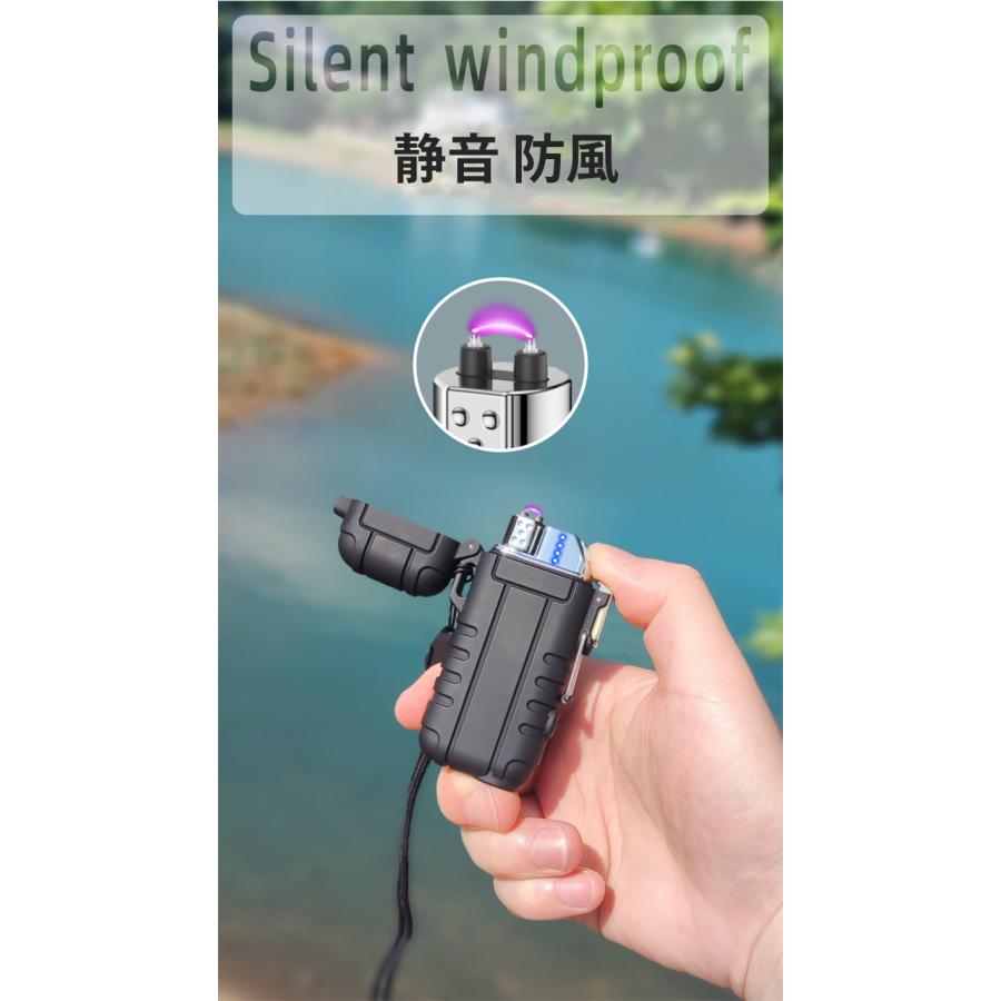 ライター 防水機能 静音 防風 電量表示 ノズルは自在に曲げられる 三つ照明モード ストラップ付き TYPE-C充電 s086D(オレンジ)