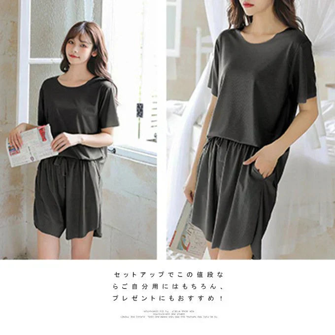 「送料無料 ミントグリーン 接触冷感 」ルームウェア 接触冷感 セットアップ リラックス インナー 半袖トップス インナーウェア ゆったり 送料無料