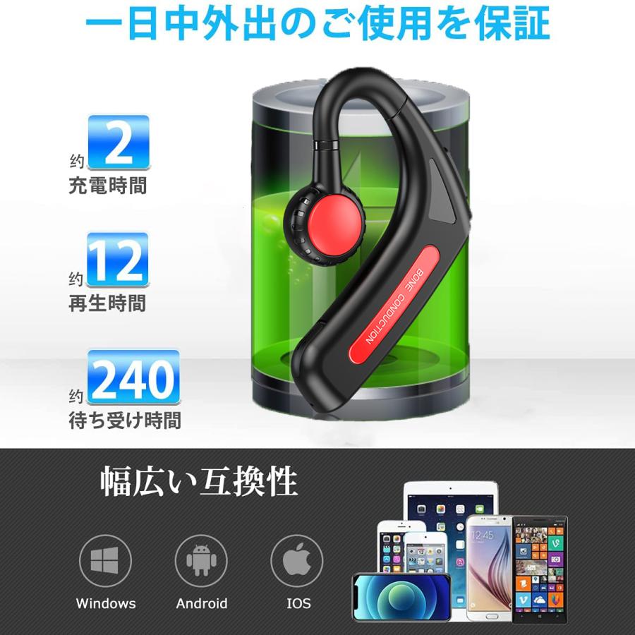 骨伝導 イヤホン Bluetooth 片耳掛け　ワイヤレス マイク付き ヘッドホン(w213B)ブルー