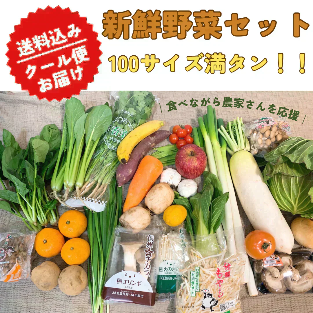 【2022年度 国内No.1獲得！】市場直送！ 国産 野菜 詰め合わせ 100サイズ🙌【 福袋 】 みかん りんご シャインマスカット 桃 さつまいも じゃがいも 玉ねぎ 野菜 果物 農家 青果 お楽しみBOX ギフト 贈答 お中元 お祝い 正月 謹賀新年