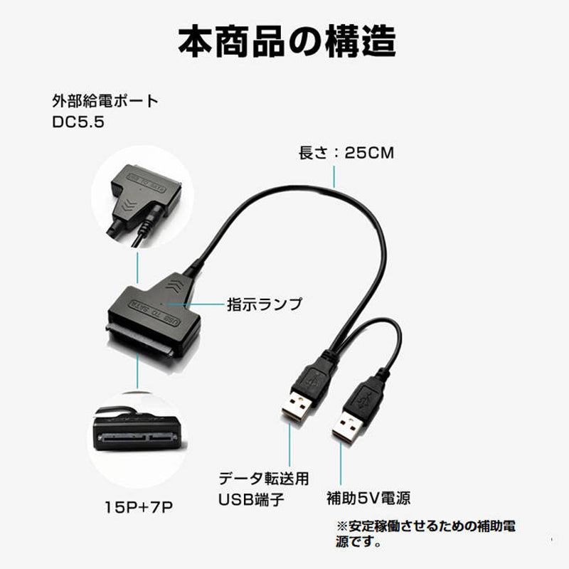 SATA USB 変換ケーブル ハードディスクリーダー 外付けhdd usb 2.5 3.5インチSSD HDD sata USB変換アダプター データ取り出しSATA3 USB 3.0 UASP対応