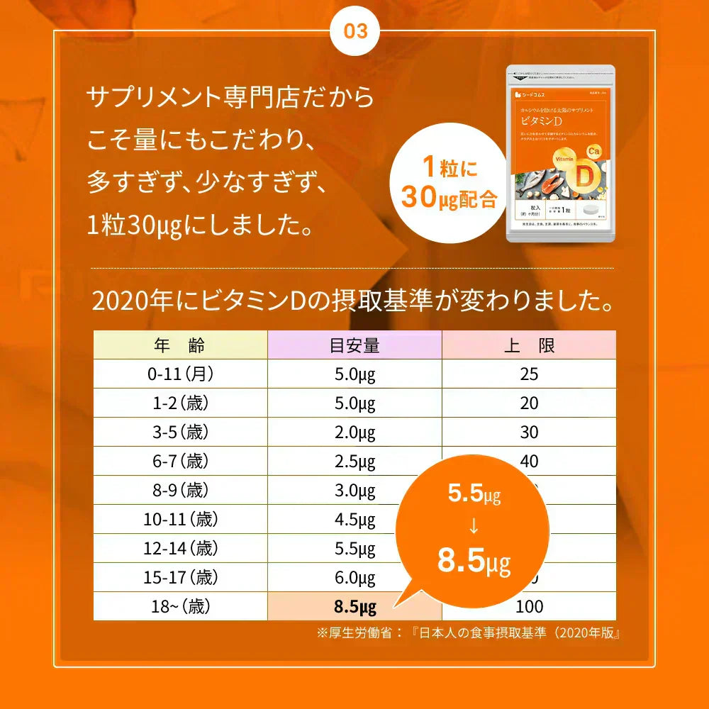 ビタミンD カルシウム入り 《約1ヶ月分》 30マイクログラム配合 ビタミン ビタミンD3 カルシウム サプリ サプリメント【カウシェファーム収穫対象商品】