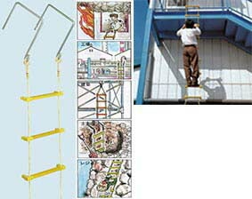 ヤツヤ式縄ばしご 10ｍ 大カギ付き [ 避難はしご 梯子 10メートル 住宅3階～4階 避難ロープ 緊急用ロープ 耐荷重:100kg ロープ式 はしご型 救命 防災 地震対策 火事対策 火災 災害 揺れにくい 安心 安全 送料無料 ]