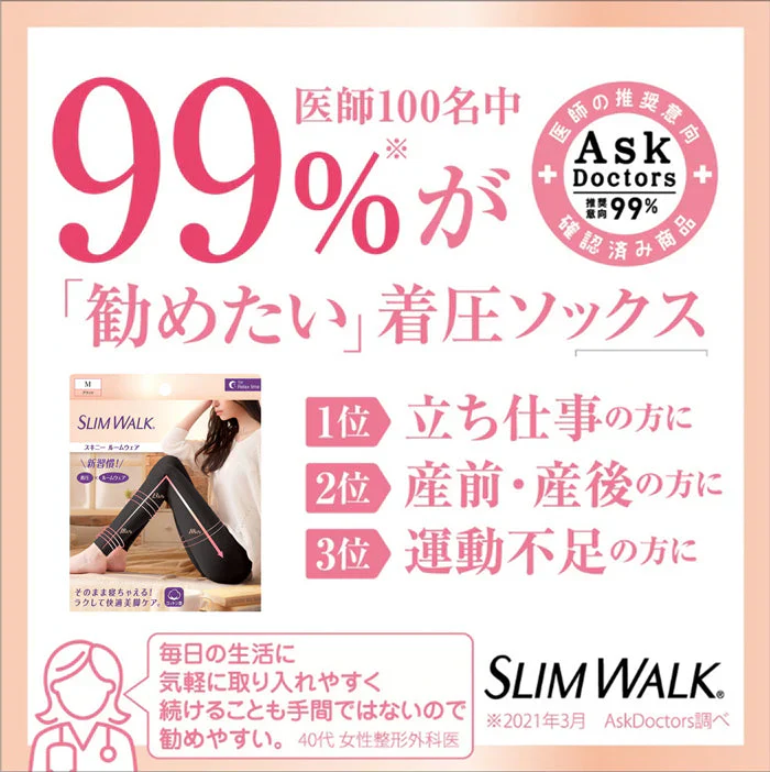 スリムウォーク認定販売店【スキニールームウェア（グレー：Mサイズ）】そのまま寝ちゃえる！レギンス 着圧 美脚 ピップ
