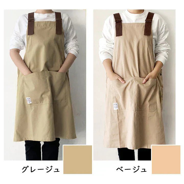 【グレージュ】FABORI ワークエプロン ブルー エプロン メンズ レディース おしゃれ 男女兼用 フリーサイズ かぶり かぶるだけ ガーデニング 膝丈 シンプル DIY 無地 大人 プレゼント ギフト 父の日 保育士