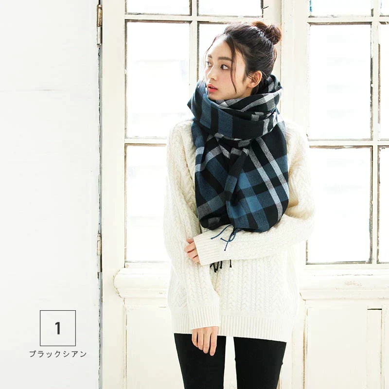 【1ブラックシアン】【商品名：大判なめらかストール】