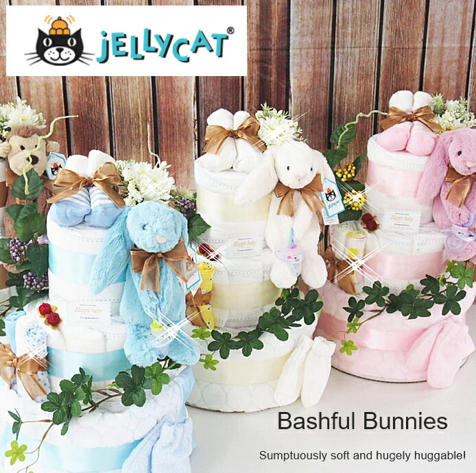 ジェリーキャットおむつケーキ【Ｓサイズ・モンキー/オリーブ】大人気のふわふわもこもこぬいぐるみ/出産祝い/jellycat
