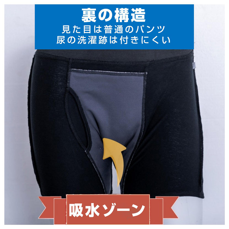失禁パンツ ネイビーM1枚 男 メンズ 尿漏れ パンツ 漏れない 介護 ボクサー トランクス ショーツ 高齢者 シニア 中失禁 重失禁 200cc 大容量 吸収 コットン 綿 通気性