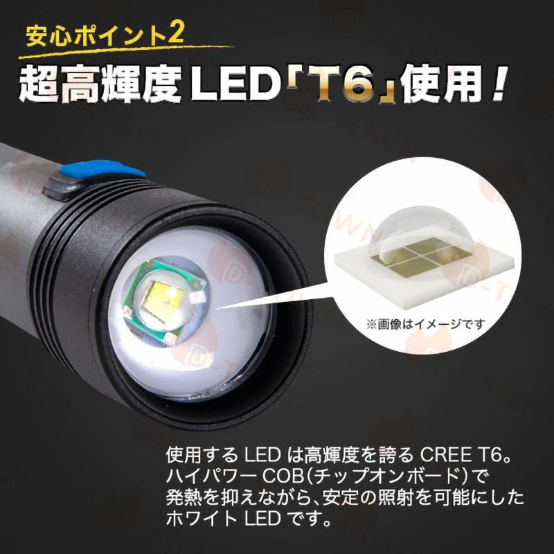 LED 懐中電灯 強力 ハンディライト 3モード ズーム 超高輝度 ワークライト フラッシュライト 作業灯 充電式 小型 軽量 USB充電式 防水 防災