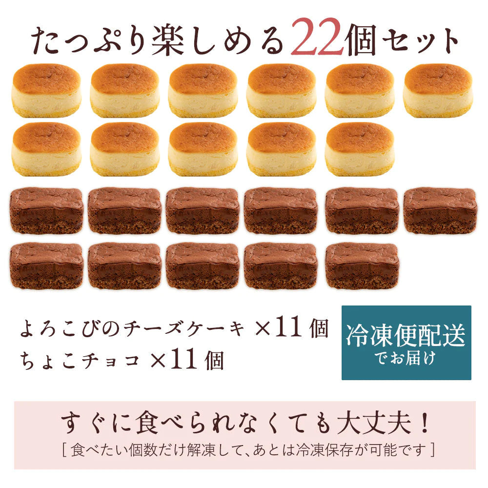 ケーキ 送料無料 よろこびのチーズケーキ & ちょこチョコ 各11個 合計22個セット お菓子 ケーキ 洋菓子 チーズケーキ チョコケーキ お取り寄せ スイーツ 詰め合わせ