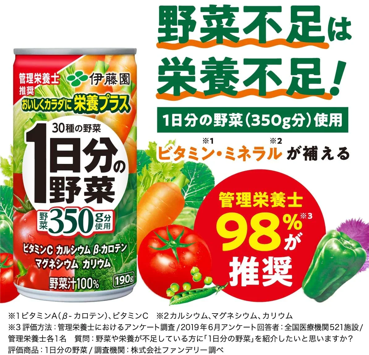 【送料無料】伊藤園 1日分の野菜 190g×40本(2ケース)