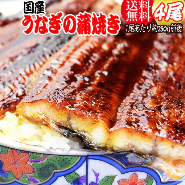 うなぎ蒲焼き　約250g前後×4尾 うなぎ 蒲焼き【国産 国内産】炭火焼うなぎ蒲焼 特大 土用の丑の日 宮崎県産・鹿児島県産 ※蒲焼のタレ付
