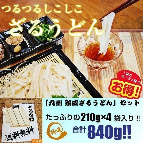 【タイムセール】ざるうどん　お取り寄せ　九州ざる饂飩　210g×4袋　たっぷり　約8人前 セット 平打ち麺　つるつるモチモチ食感　熟成うどん麺　お試しグルメギフト