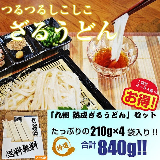 ざるうどん　お取り寄せ　九州ざる饂飩　210g×4袋　たっぷり　約8人前 セット 平打ち麺　つるつるモチモチ食感　熟成うどん麺　お試しグルメギフト