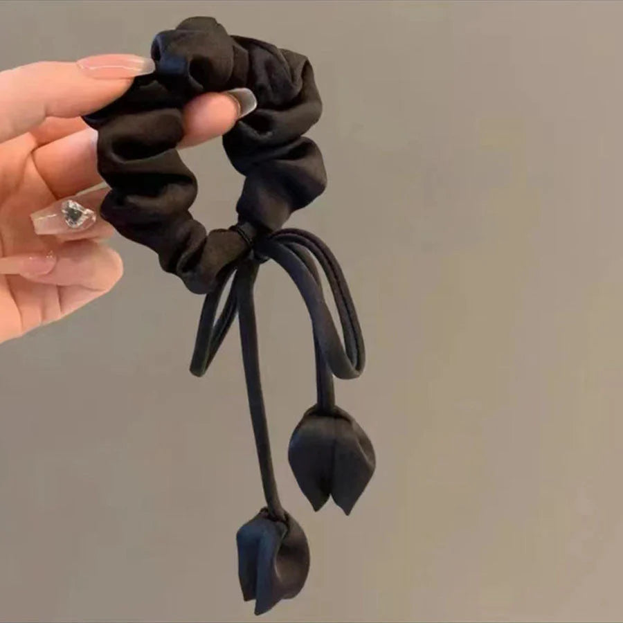 (ブラック)リボンヘアゴム ヘアアクセサリー オシャレ 髪飾り 上品 パーティー飾り