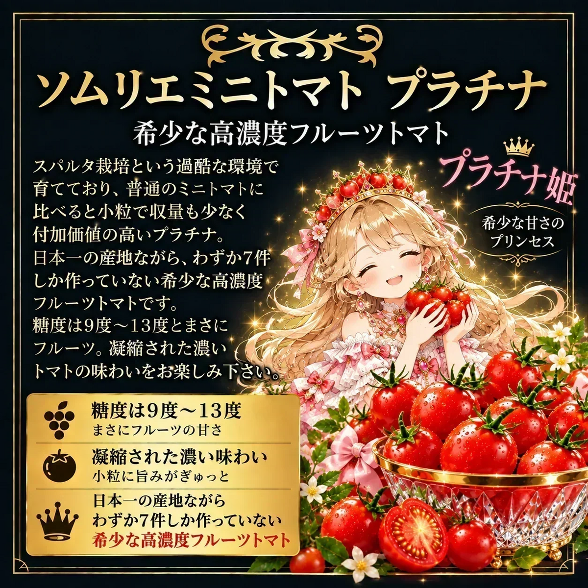 予約【2026年12月前後～2027年2月28日までに順次発送】＼特別栽培農産物／ソムリエ ミニトマト　プラチナ　３００ｇ（補償100g込み）※補償分以上の不良は交換対応可能【 カウシェファーム 収穫対象商品】 トマト 送料無料 ギフト プレゼント 産地直送 産直 完熟 フルーツ お取り寄せ 贈答 贈り物 高糖度 農家直送 熊本 甘い 糖度 お試し 中玉 大玉 新鮮 採れたて お歳暮 人気