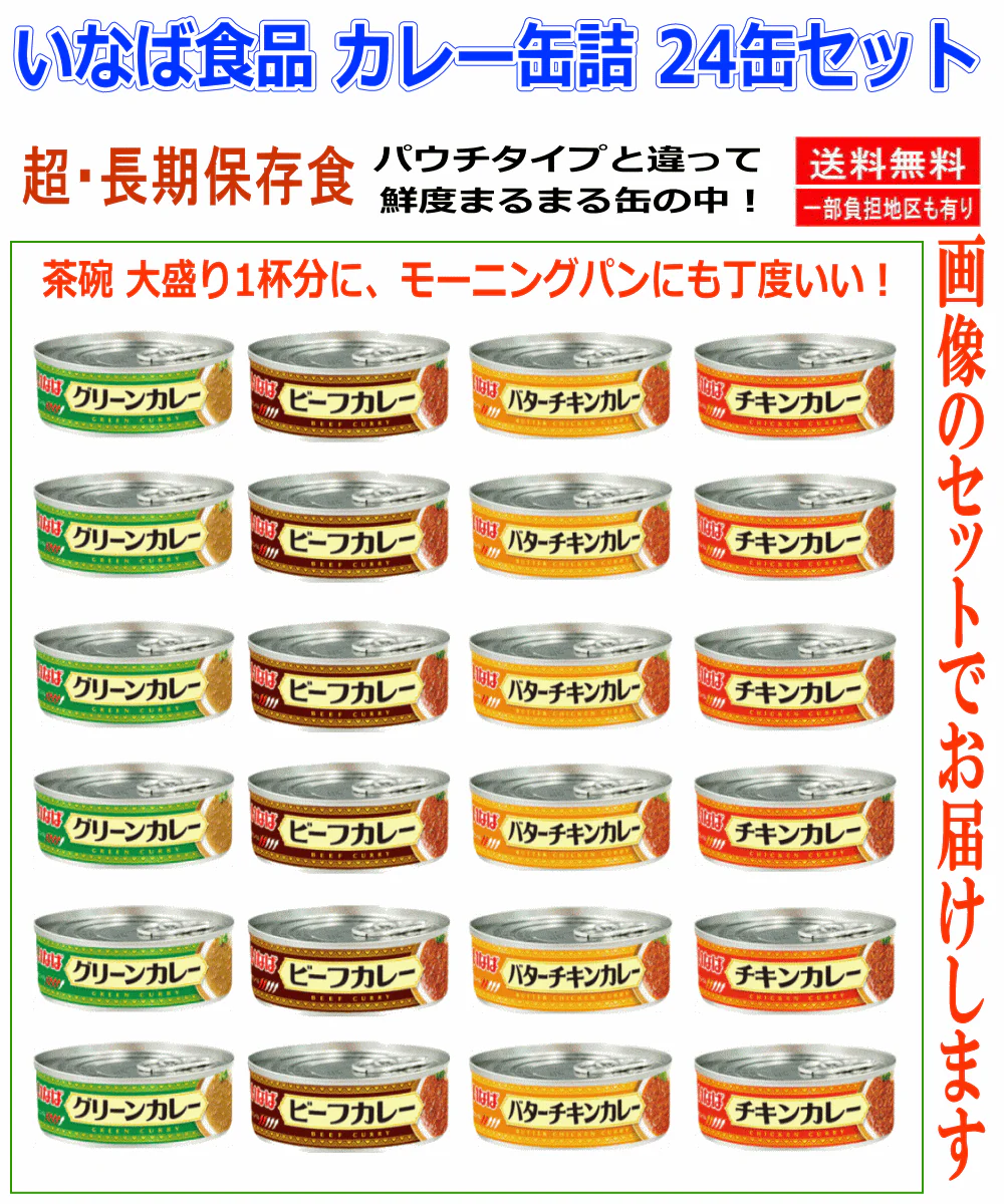 【缶詰】いなば カレー缶詰 90g 24缶セット チキンカレー ビーフカレー グリーンカレー バターチキン 詰め合わせ 非常食 保存食 長期保存 備蓄 食べきり 関東圏送料無料