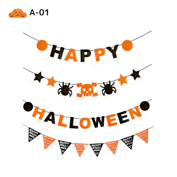 (タイプA) ハロウィン 飾り ガーランド ４本セット かぼちゃ 旗 雑貨 お化け 骸骨 吊るす 旗 インテリア 小物 デコレーション 小物 飾り付け 壁 玄関