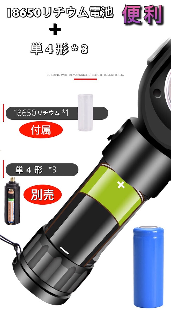 新懐中電灯 COB LEDライト 高輝度 赤電源 充電式 超強力 充電池付きハンディライト マグネット付き ズーム機能 フラッシュライト 多モード 軍用 作業灯 停電 防水 防災対策 最新仕様 防災グッズ アウトドア おすすめ コンパクト 軽量(w026)