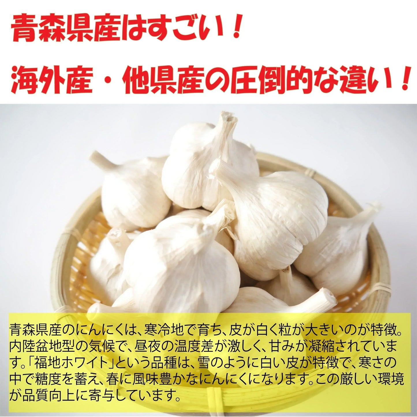 青森県訳あり　にんにくバラ　福地ホワイト6片　300ｇ　　全国送料無料！