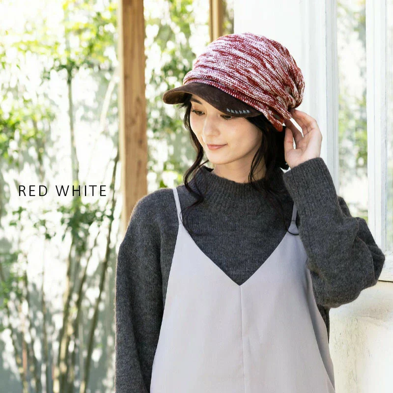 【レッドホワイト】【商品名：アクセントニットキャスケット】