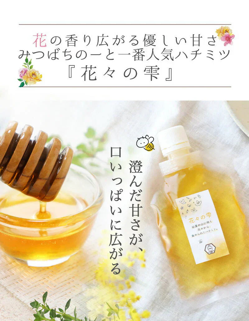 国産 天然ハチミツ　花々の雫 パウチタイプ 90g 非加熱 はちみつ 蜂蜜 ギフト 瓶詰 国産蜂蜜