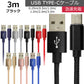 【3ｍ】【ブラック】充電ケーブル type-c 1m 1.5m 2m 3m 0.25m 0.5m タイプC Type-C USB 充電コード 充電器 高速充電 android アンドロイド データ転送 iPhone 15 / iPad Pro / Xperia XZs / Xperia XZ / Xperia X compact / Nexus 6P / Nexus 5X 等