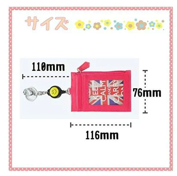 【ローズピンク】　リール付きパスケース  定期入れ　コインケース　定期入れ　薄型　軽量