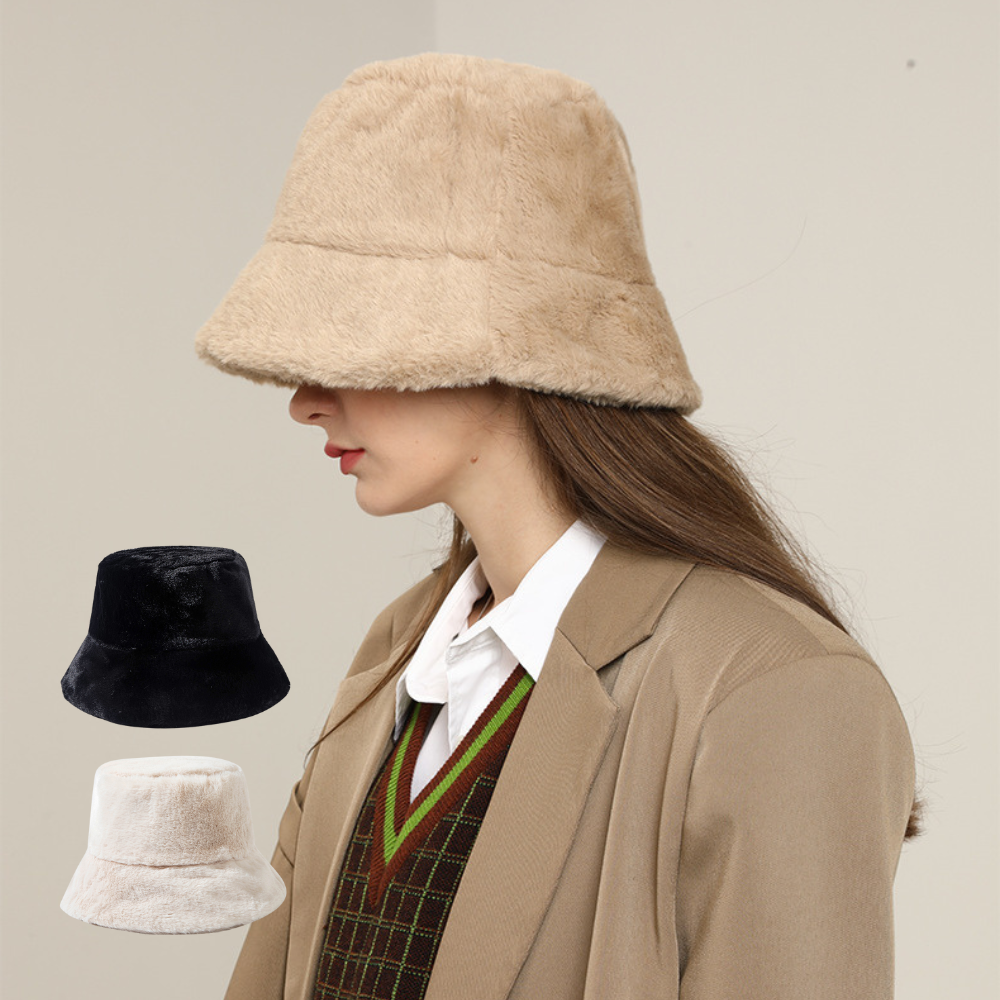 (ブラウン) 帽子 レディース ファー 秋 冬 深め バケットハット ハット 折たたみ もこもこ 暖かい 厚手 ファーハット 2024 サイズ調整 無地 女性