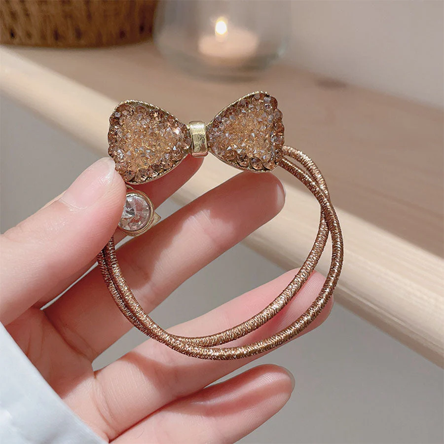 (ゴールド)ヘアゴム　蝶結び　キラキラ　ヘアアクセサリー　韓国ファッション　かわいい　オシャレ　髪飾り　上品　大人っぽい　エレガント フェミニン 　シンプル