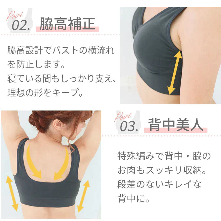 【2枚セット】【ブラック/3L-4L】 ナイトブラ 《ラクブラ24 ノーマル》 育乳ブラ 大きいサイズ ブラジャー インナー ノンワイヤー お試し ルームウェア 小胸 育乳 楽ブラ 脇肉 ブラ おやすみブラ 下着 レディース かわいい / Premina プレミーナ