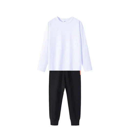 2点セット ブラック 130cm Tシャツ長袖 白 1枚 と スウェットズボン1枚 体育 体操服 子供 キッズ パンツ 秋 春 冬 通気性 運動会 イベント 男女兼用 90 100 110 120 130 140 150