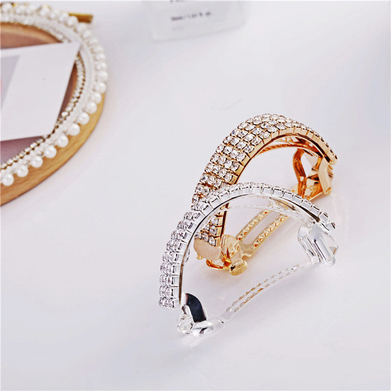 バレッタ 2個セット 金色銀色1個ずつ入 セミサークル形 ヘアアクセサリー キラキラ まとめ髪 ヘアクリップ 韓流 ファッション 結婚式 成人式 ポイント消耗