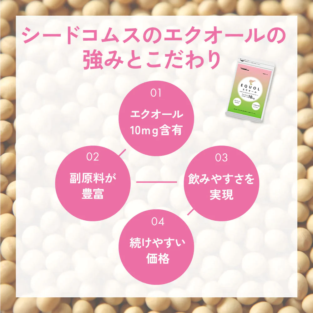エクオール　10日分 送料無料 サプリメント サプリ 大豆ペプチド イソフラボン 美容 健康 ラクトビオン酸 アスタキサンチン ザクロ果実 GABA ビタミン