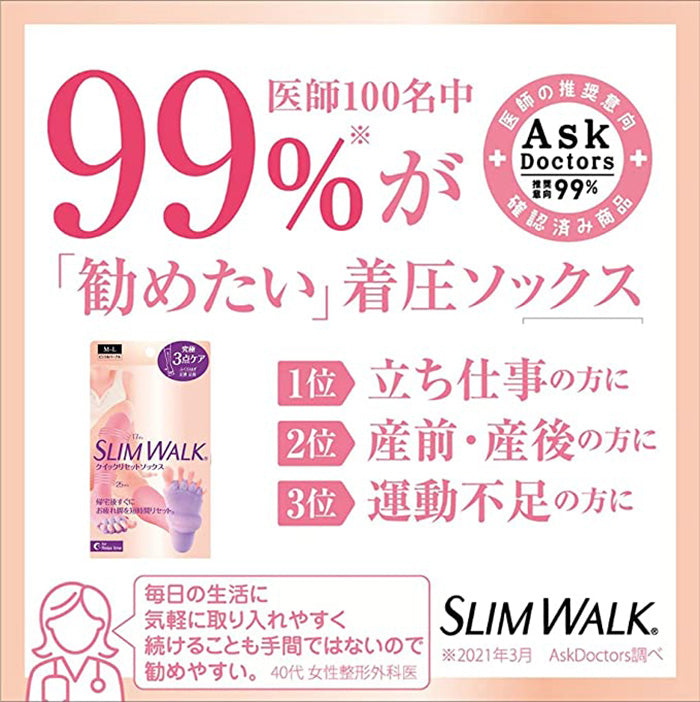 スリムウォーク認定販売店【クイックリセットソックス（SMサイズ）】ピンク 足裏 足指 ふくらはぎ 集中ケア 靴下 着圧 美脚 ピップ